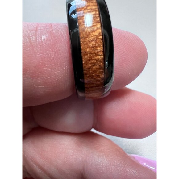 Men's Tungsten and Wood Ring, 7mm, Size 10, Polished Piano Finish,  Wedding Band - Picture 4 of 7